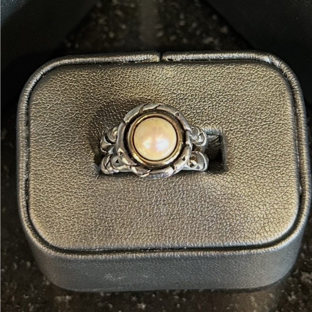 Ornate pearl and Silver Statement Ring 14k gold accents. By John Atencio